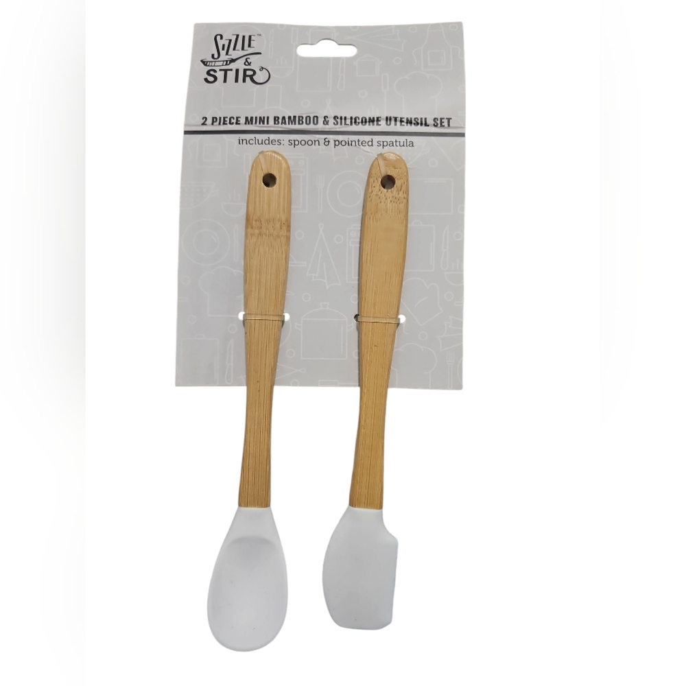 Bamboo and White Silicone Utensil Set